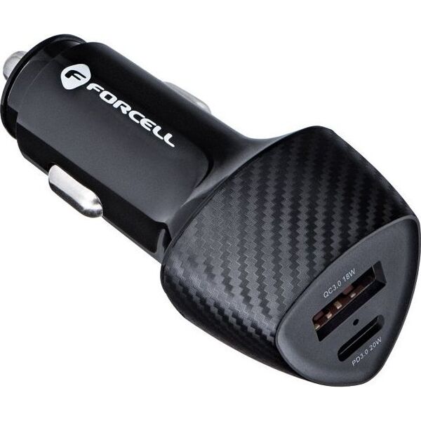 Ładowarka ForCell FORCELL CARBON ładowarka samochodowa Typ C 3.0 PD20W + USB QC3.0 18W 5A CC50-1A1C czarna (Total 38W)