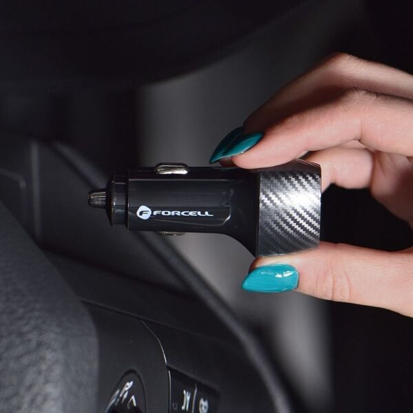 Ładowarka ForCell FORCELL CARBON ładowarka samochodowa Typ C 3.0 PD20W + USB QC3.0 18W 5A CC50-1A1C czarna (Total 38W)