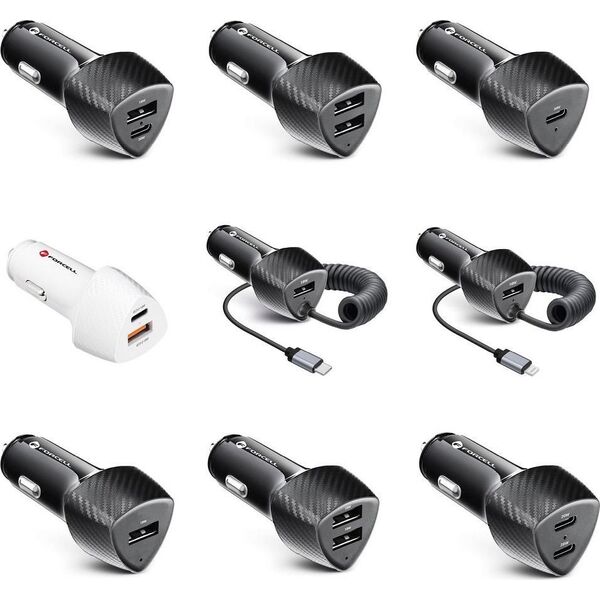 Ładowarka ForCell FORCELL CARBON ładowarka samochodowa Typ C 3.0 PD20W + USB QC3.0 18W 5A CC50-1A1C czarna (Total 38W)