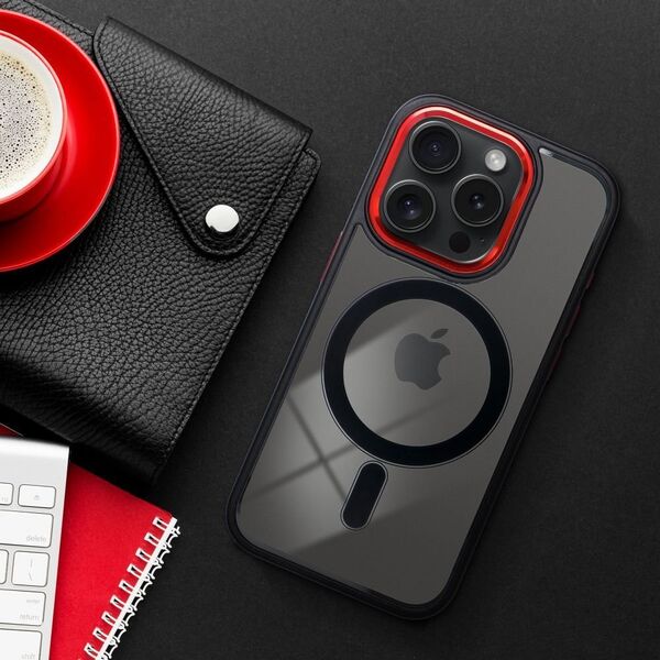OEM Futerał COLOR EDGE MAG COVER kompatybilny z MagSafe do IPHONE 15 Pro Max czarno czerwony