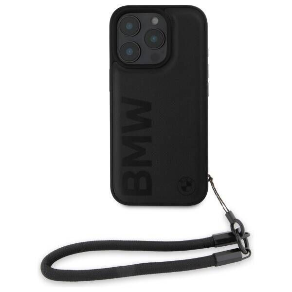 Original Case IPHONE 16 PRO MAX BMW Hardcase Signature Leather Wordmark Cord (BMHCP16X23RMRLK) black 3666339323479