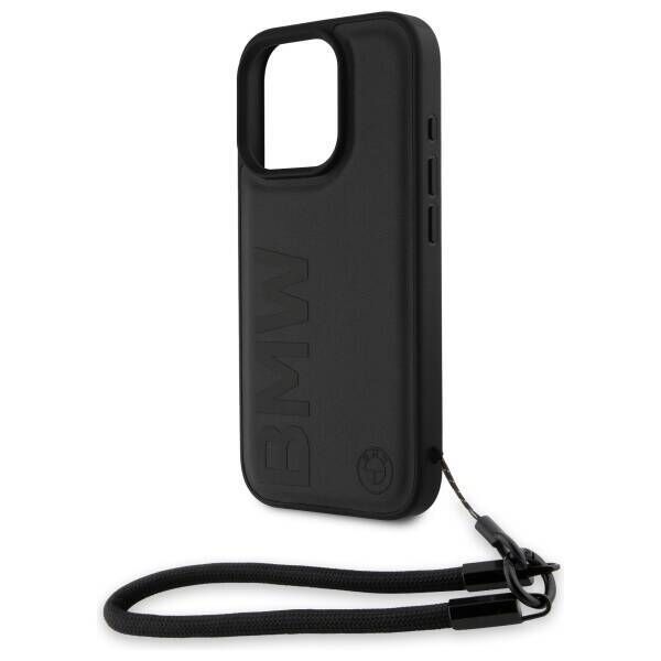 Original Case IPHONE 16 PRO MAX BMW Hardcase Signature Leather Wordmark Cord (BMHCP16X23RMRLK) black 3666339323479