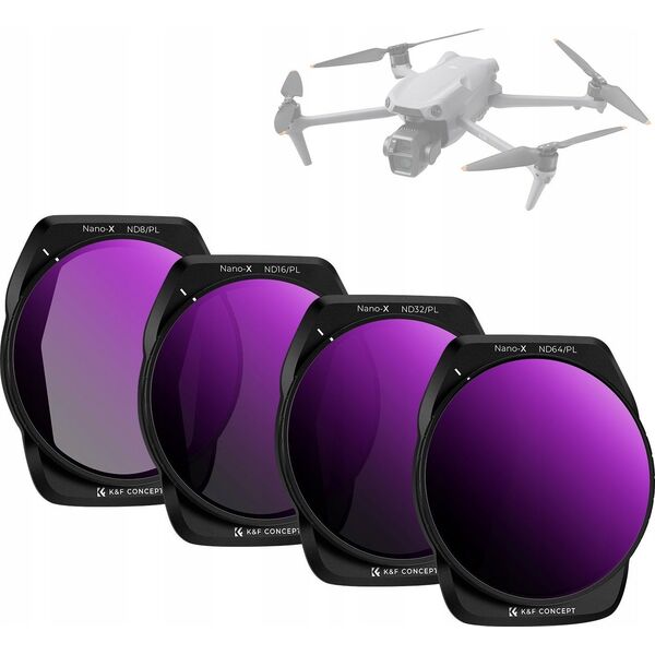 Filtr Kf Zestaw Filtrów Szary Polaryzacyjny ND PL 4w1 ND8 ND16 ND32 ND64 DJI AIR 3S / SKU.2340