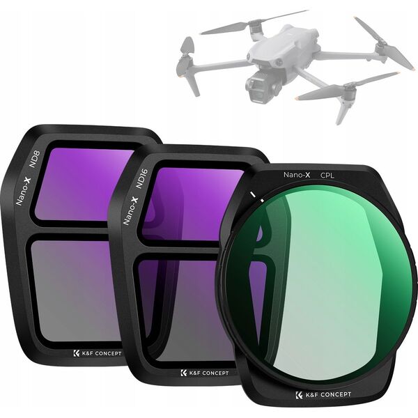 Filtr Kf Zestaw Filtrów 3w1 Polaryzacyjny CPL Szary ND ND8 ND16 do DJI AIR 3S K&F SKU.2341