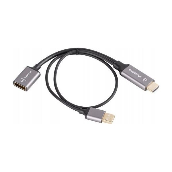 Lanberg Kabel adapter Lanberg HDMI (M) -> Displayport (F) 4K na kablu 20cm srebrny