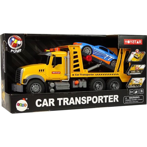 LeanToys Samochód Transportowy Laweta Pomoc Rampa Żółty Dźwięki Światła
