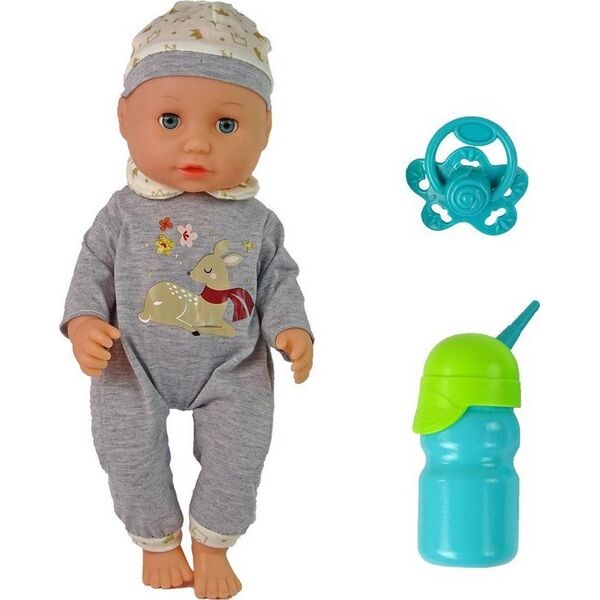 LeanToys Lalka Bobas Siusia Dźwięk Smoczek Butelka Szara Piżama