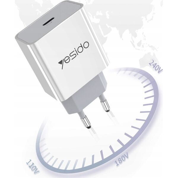 Ładowarka Yesido yesido Ład. sieć. YC27 PD 18W QC USB-C WHITE / BIAŁY