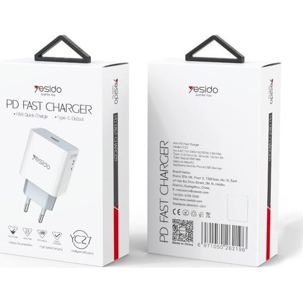 Ładowarka Yesido yesido Ład. sieć. YC27 PD 18W QC USB-C WHITE / BIAŁY