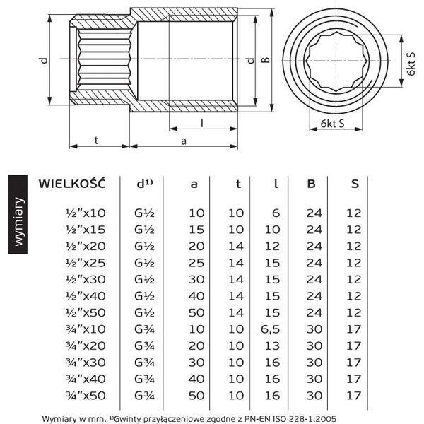Perfexim Przedłużka mosiądz 3/4" x 40 mm 502G 40xG3/4 WZ PN16 (07-220-2040-000)