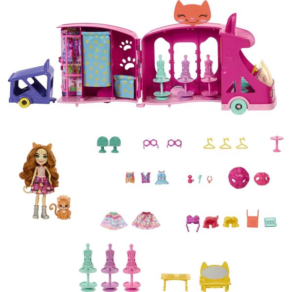 Mattel Enchantimals Mobilne studio mody Zestaw + lalka Kotek (HPB34)