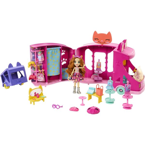 Mattel Enchantimals Mobilne studio mody Zestaw + lalka Kotek (HPB34)