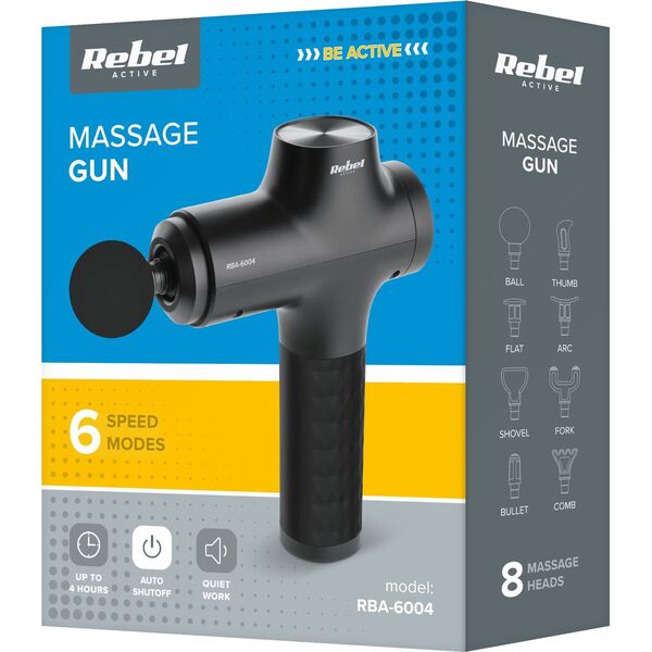 Rebel Pistolet do masażu, 8 nakladek, REBEL ACTIVE