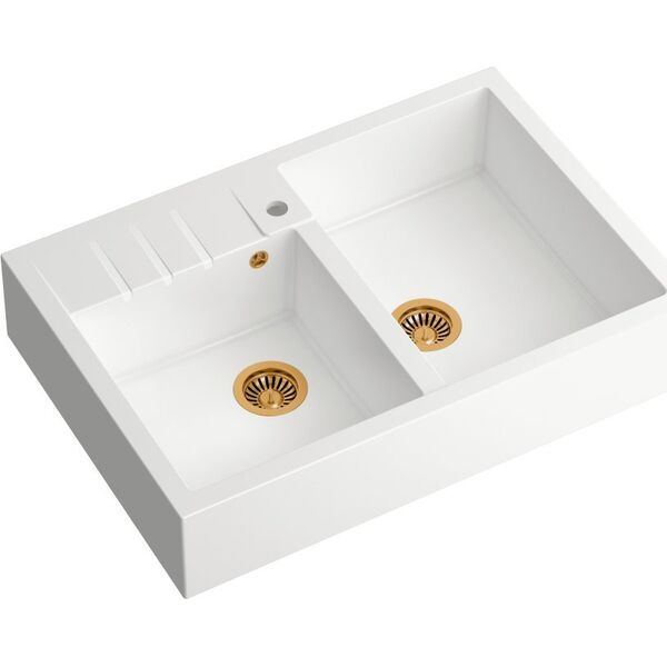 Zlewozmywak Quadron BILL 120 GraniteQ snow white/elementy miedziane