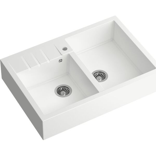 Zlewozmywak Quadron BILL 120 GraniteQ snow white/elementy stalowe