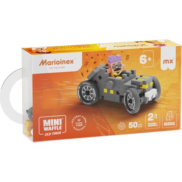 Marioinex Klocki Mini Waffle Autka 50 elementów Autko Wycigowe szare
