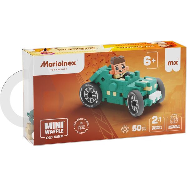 Marioinex Klocki Mini Waffle Autka 50 elementów Autko Wycigowe Turkusowe