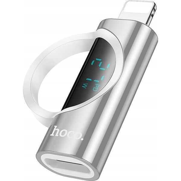 Προσαρμογέας USB Hoco Προσαρμογέας HOCO Lightning (αρσενικό) σε Τύπο C (θηλυκό) με οθόνη 2.4A 27W UA32B ασημί 14395564 6942010000000