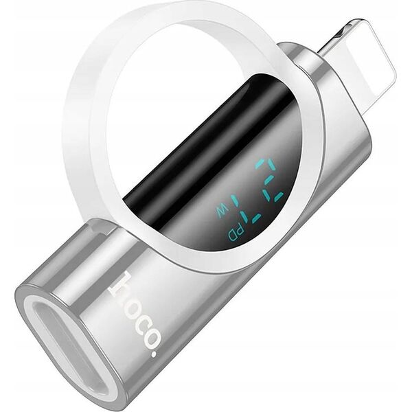 Προσαρμογέας USB Hoco Προσαρμογέας HOCO Lightning (αρσενικό) σε Τύπο C (θηλυκό) με οθόνη 2.4A 27W UA32B ασημί 14395564 6942010000000
