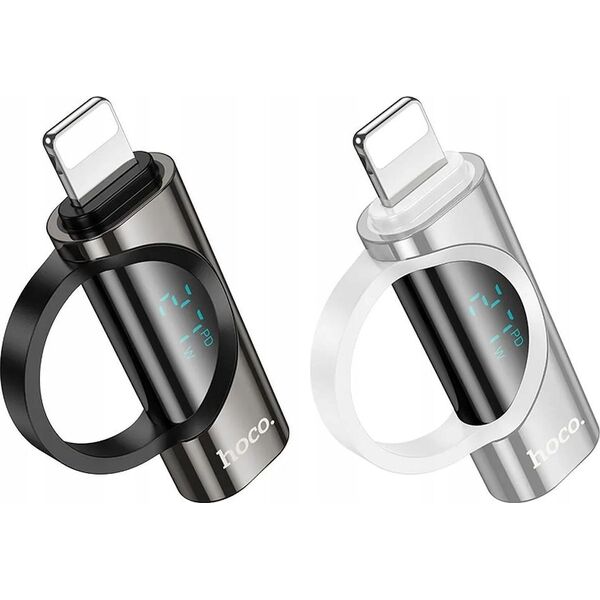 Προσαρμογέας USB Hoco Προσαρμογέας HOCO Lightning (αρσενικό) σε Τύπο C (θηλυκό) με οθόνη 2.4A 27W UA32B ασημί 14395564 6942010000000