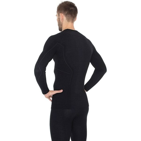 Brubeck Koszulka męska z długim rękawem Active Wool czarna r. XXL (LS12820)