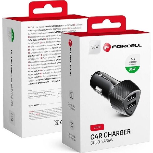 Ładowarka ForCell FORCELL CARBON ładowarka samochodowa USB QC 3.0 18W + USB QC 3.0 18W CC50-2A36W czarny (Total 36W) 11466638 5903396133794