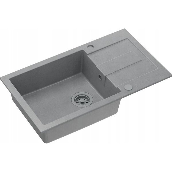 Zlewozmywak GraniteQ CHRISTIAN 136 XL zlewozmywak granitowy 1-komorowy szary (78x45x18,5) z zaślepką i odpływem szarym (komora 45x38 cm)