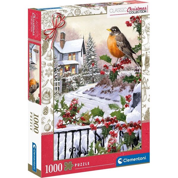 Clementoni CLE puzzle 1000 ChristmasColl.Robin_Holly 81501