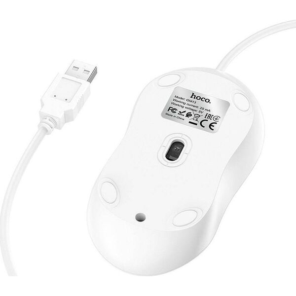 Mysz Hoco HOCO mysz komputerowa przewodowa USB A GM13 1,5 m biała