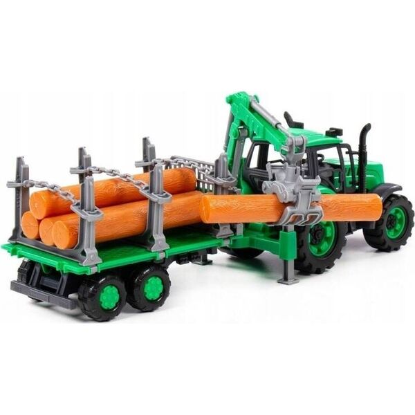 Polesie Polesie 96487 Traktor Progres inercyjny z podnośnikiem i przyczepą do przewozu drewna, zielony w pudełku