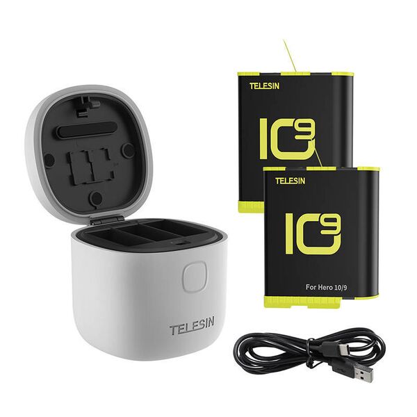 Telesin 3-slot waterproof charger Allin box for GoPro Hero 9 / Hero 10 + 2 batteries (GP-BTR-905-GY-B) 6972860179766