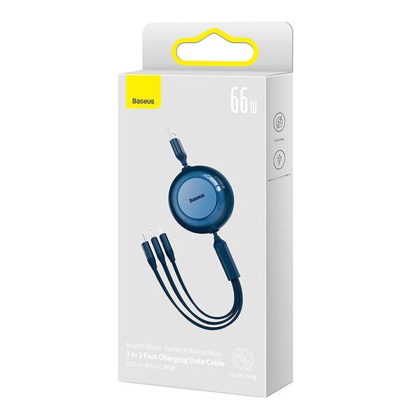 Baseus Bright Mirror 3, USB 3-in-1 cable for micro USB / USB-C / Lightning 66W / 2A 1.1m (Blue) 6932172609108