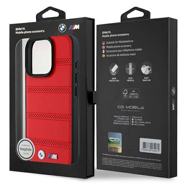 Original Case IPHONE 16 PRO BMW Hardcase M Perforated & Stitched Line MagSafe (BMHMP16L23PUSPR) red 3666339324261