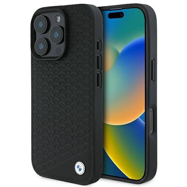 Original Case IPHONE 16 PRO MAX BMW Hardcase Signature Leather Diamond Metal Logo MagSafe (BMHMP16X23RDDK) black 3666339323233