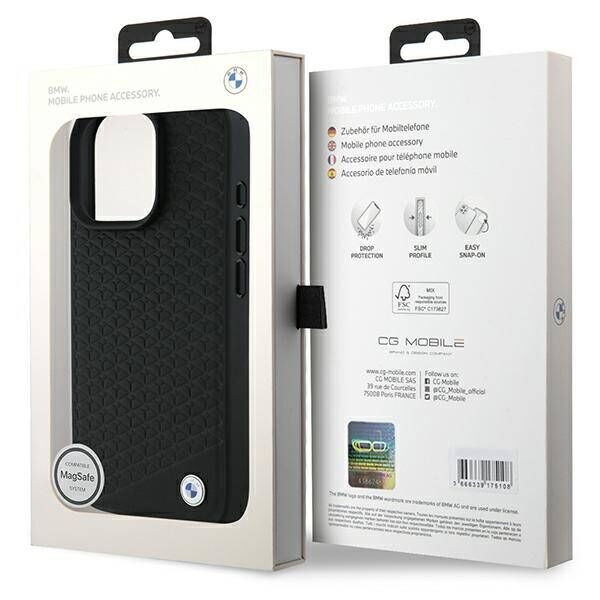 Original Case IPHONE 16 PRO MAX BMW Hardcase Signature Leather Diamond Metal Logo MagSafe (BMHMP16X23RDDK) black 3666339323233