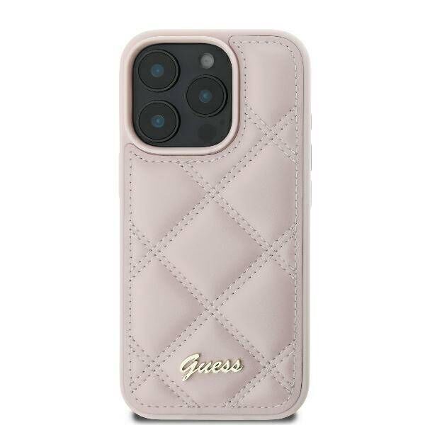 Case IPHONE 16 Guess Hardcase Quiled Metal Logo (GUHCP16SPSQSQSP) pink 3666339345082