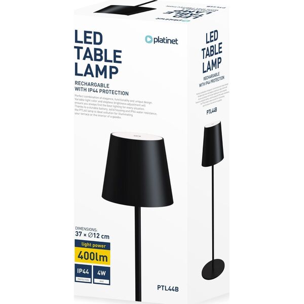 Lampa stołowa Platinet PLATINET TABLE RESTAURANT LAMP LAMPA BAROWA WATERPROOF IP44 REGULATION RECHARGABLE BLACK [45925]