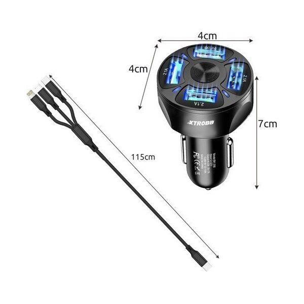 Ładowarka Xtrobb Ładowarka samochodowa 4x USB + kabel Xtrobb 19907