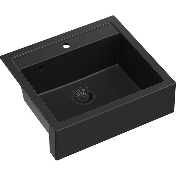 Zlewozmywak GraniteQ Quadron | BILL 110 | kuchenny zlewozmywak granitowy CZARNY | wymiary: 60 x 54 x 20,5 cm | 1-komorowy wpuszczany/podwieszany | podbudowa szafki: od 60 cm