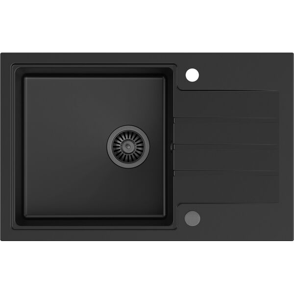 Zlewozmywak GraniteQ PETER 111 GraniteQ zlewozmywak granitowy pure carbon 1-komorowy z/o (78x50x20) z syfonem pure carbon i zaślepką kol. czarny
