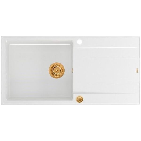 Zlewozmywak GraniteQ EVAN 146 XL GraniteQ zlewozmywak z syfonem Push 2 Open1-komorowy z/o (1000x500x210| kom. 420x480) snow white / elementy miedziane