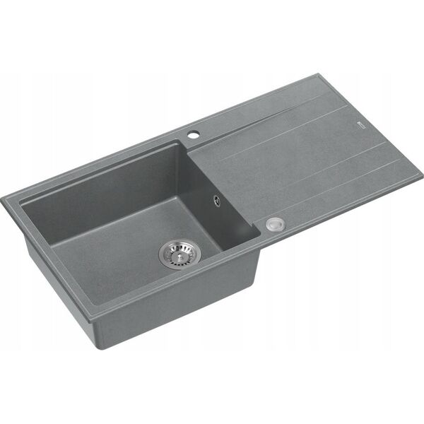 Zlewozmywak GraniteQ EVAN 146 XL GraniteQ zlewozmywak z syfonem Push 2 Open 1-komorowy z/o (1000x500x210| kom. 420x480) silver stone / elementy stalowe