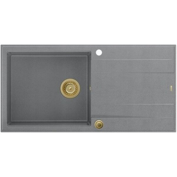 Zlewozmywak GraniteQ EVAN 146 XL GraniteQ zlewozmywak z syfonem Push 2 Open 1-komorowy z/o (1000x500x210| kom. 420x480) silver stone / elementy złote