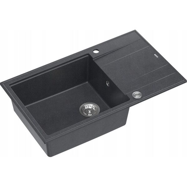 Zlewozmywak GraniteQ EVAN 136 XL GraniteQ zlewozmywak z syfonem Push To Open 1-komorowy z/o (860x500x210| kom. 420x490) black diamond / elementy stalowe