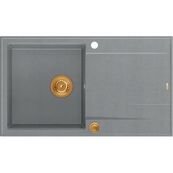 Zlewozmywak GraniteQ EVAN 111 GraniteQ zlewozmywak z syfonem Push 2 Open 1-komorowy z/o (860x500x210) silver stone / elementy miedziane
