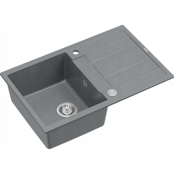 Zlewozmywak GraniteQ MORGAN 111 GraniteQ zlewozmywak silver stone z syfonem Push To Open 1-komorowy z/o/ elementy stal szlachetna