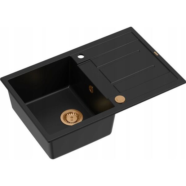 Zlewozmywak GraniteQ MORGAN 111 GraniteQ zlewozmywak pure carbon z syfonem Push To Open 1-komorowy z/o/ elementy miedziene