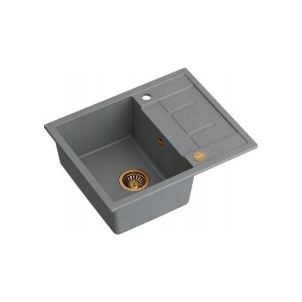 Zlewozmywak GraniteQ MORGAN 116 GraniteQ zlewozmywak silver stone z syfonem Push To Open kol. miedziany 1-komorowy z/o + zaczepy 4 szt
