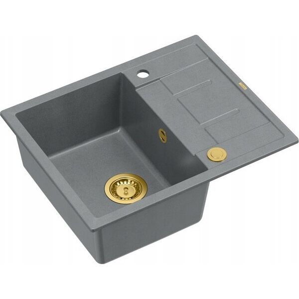 Zlewozmywak GraniteQ MORGAN 116 GraniteQ zlewozmywak silver stone z syfonem Push To Open kol. złoty 1-komorowy z/o + zaczepy 4 szt