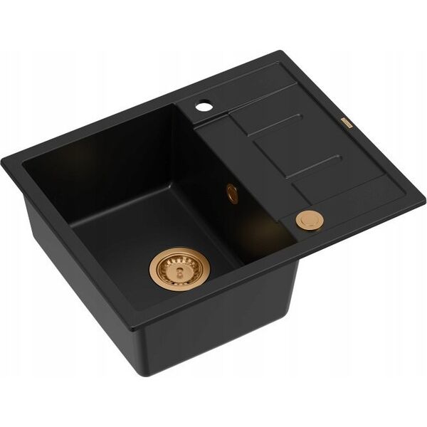 Zlewozmywak GraniteQ MORGAN 116 GraniteQ zlewozmywak pure carbon z syfonem Push To Open kol. miedziany 1-komorowy z/o + zaczepy 4 szt